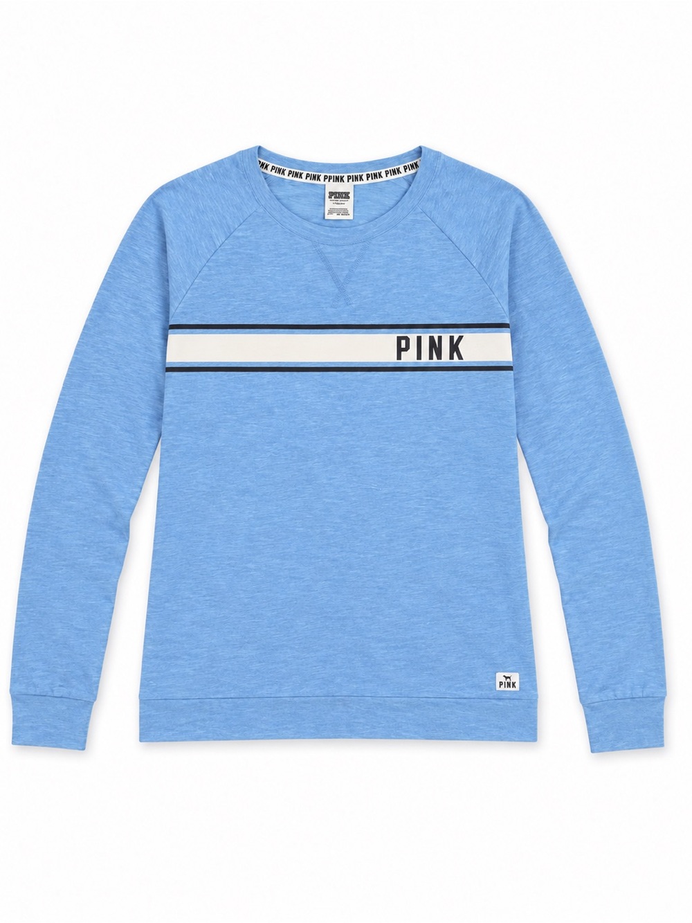 PINK Victoria's Secret Light Blue Crewneck with White and Navy Stripe